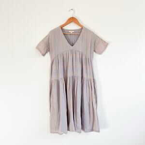 Pink Chicken Taupe Stripe Tiered Mini Dress